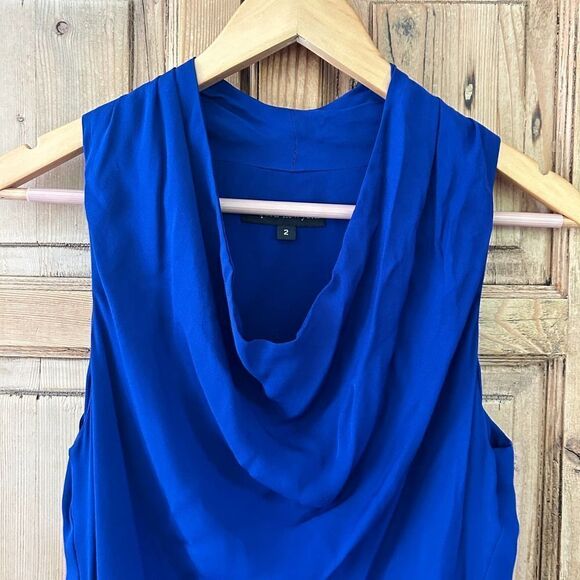 Liquid New York‎ 2 Royal Blue Slip Dress Gathered Silk - Picture 3 of 10